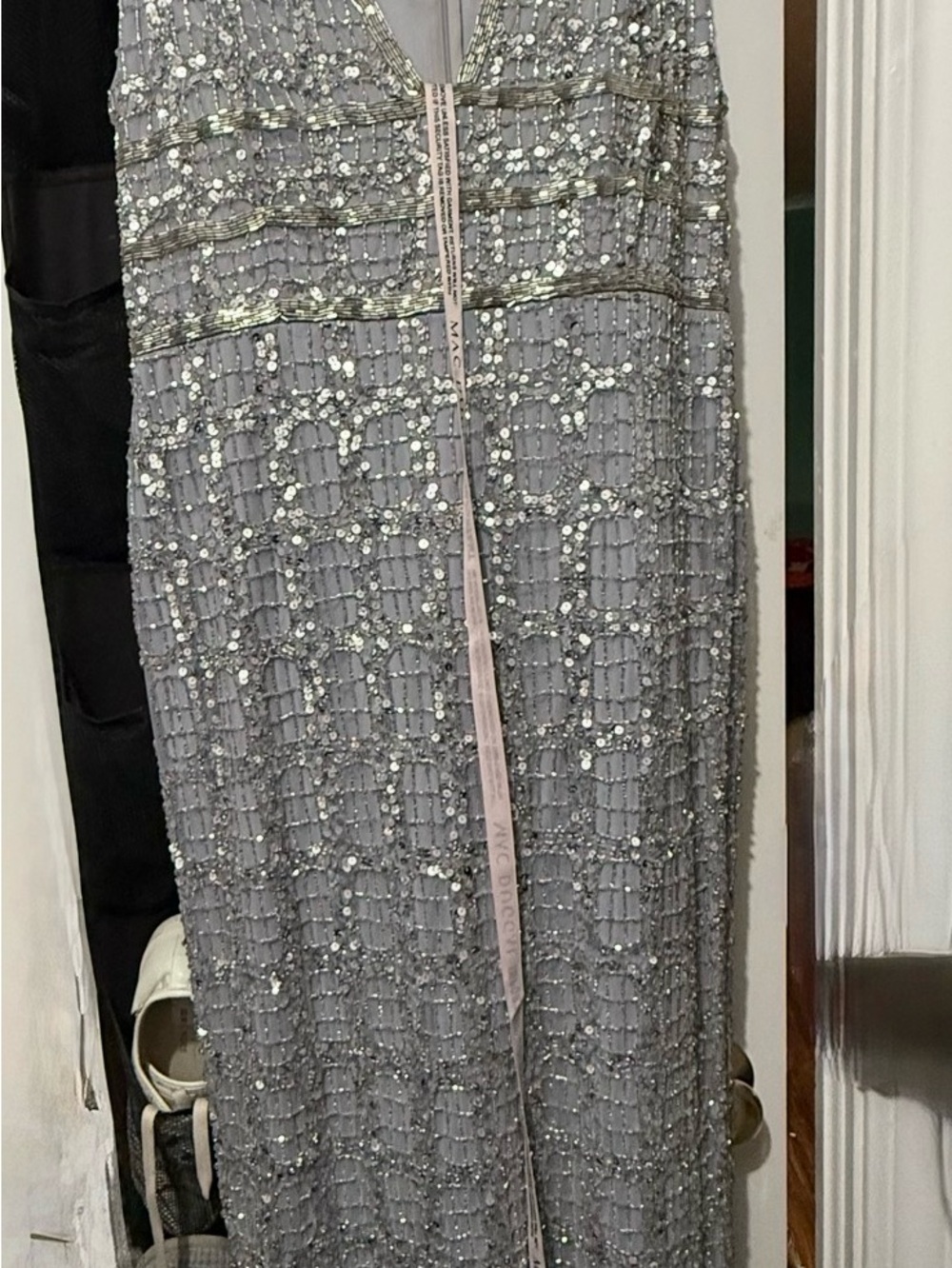 Mac Duggal Silver Sequin Evening Dress - Picture 3 of 4
